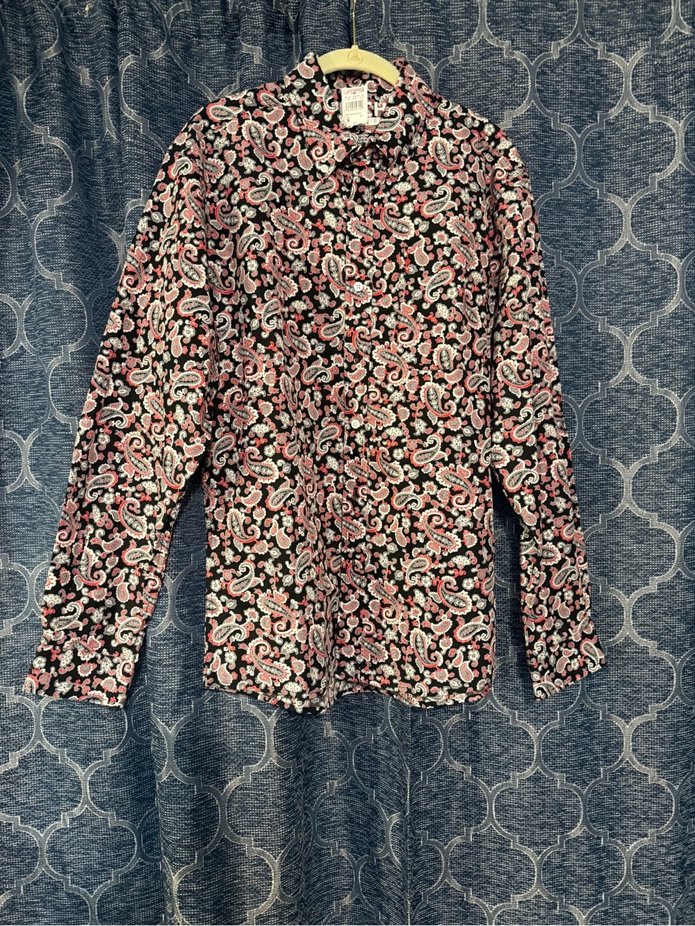 Cinch Black Paisley Button-Down Shirt with Red and White Accents